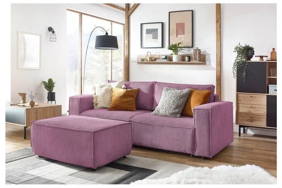 Canapea roz extensibilă cu tapițerie din catifea reiată 245 cm Nihad – Bobochic Paris