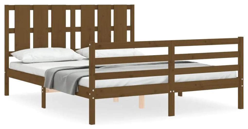 3194124 vidaXL Cadru de pat cu tăblie, maro miere, king size, lemn masiv