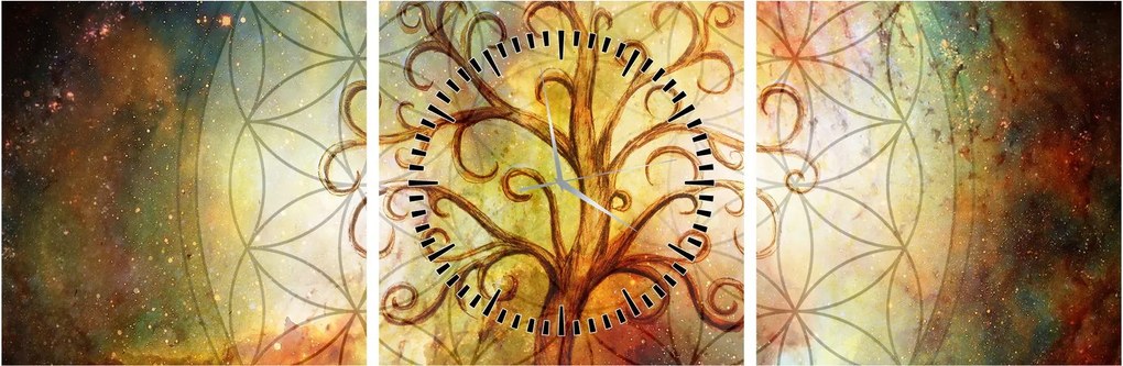 Tablou abstract cu copac (cu ceas) (90x30 cm)