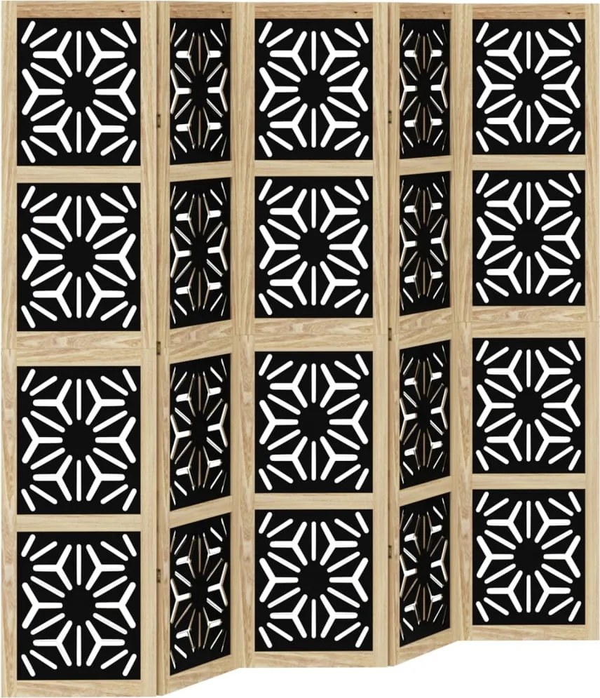 vidaXL Paravan de cameră, 5 panouri, maro/negru, lemn masiv paulownia