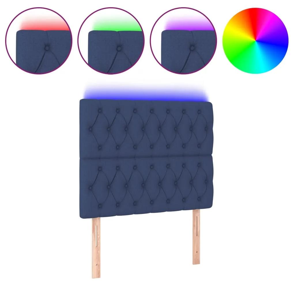 3122756 vidaXL Tăblie de pat cu LED, albastru, 100x7x118/128 cm, textil