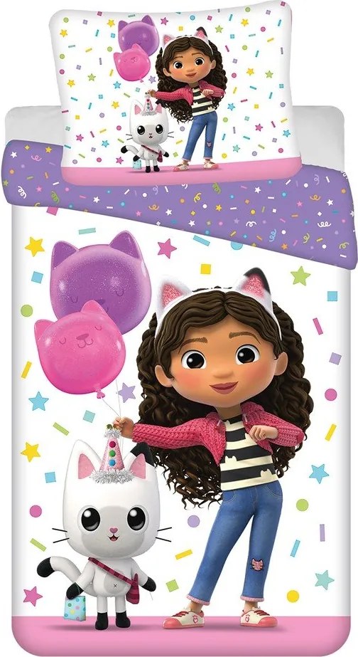Lenjerie de pat pentru copii din bumbac pentru pat de o persoană 140x200 cm Gabby's Dollhouse "Confetti" – Jerry Fabrics