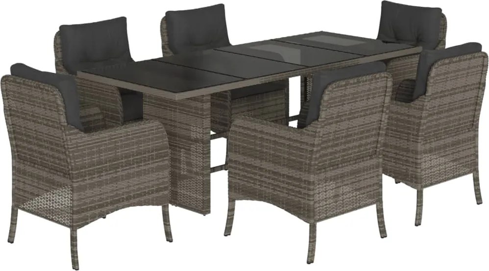 vidaXL Set mobilier de grădină cu perne, 7 piese, gri, poliratan