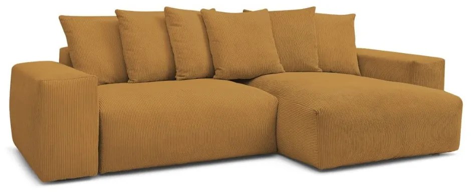 Colțar galben muștar extensibil/cu spațiu de depozitare cu tapițerie din catifea reiată Voltaire – Bobochic Paris