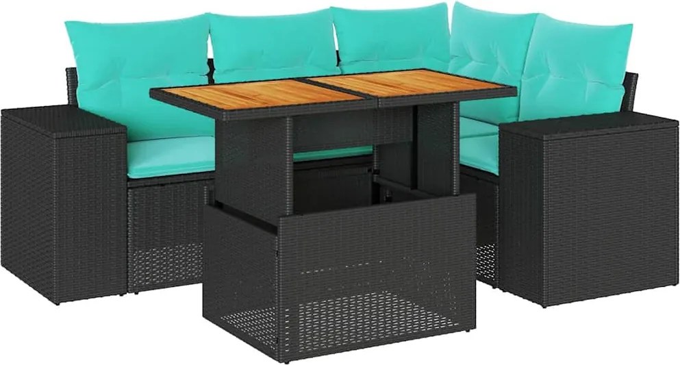 vidaXL Set mobilier de grădină cu perne, 5 piese, negru, poliratan