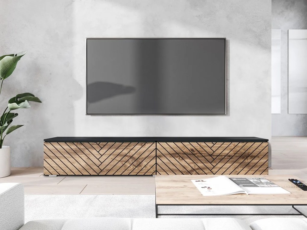 Dulap TV Dlana 180 MDF (Negru grafit + Stejar wotan) . 1106213