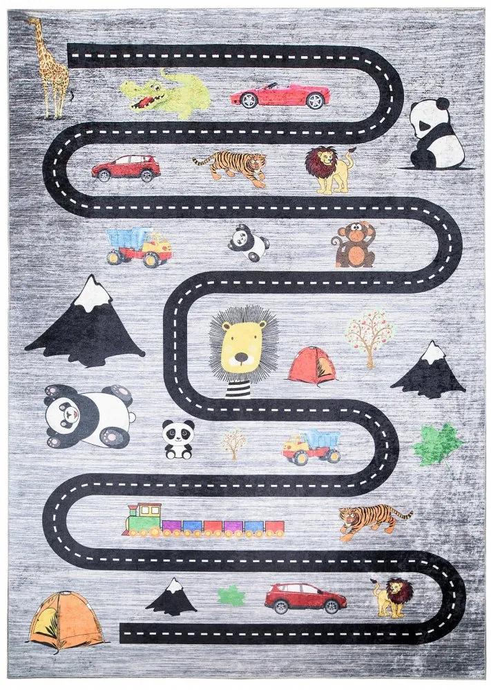 Covor pentru copii cu motive de drumuri, mașini și animale Lăţime: 140 cm | Lungime: 200 cm