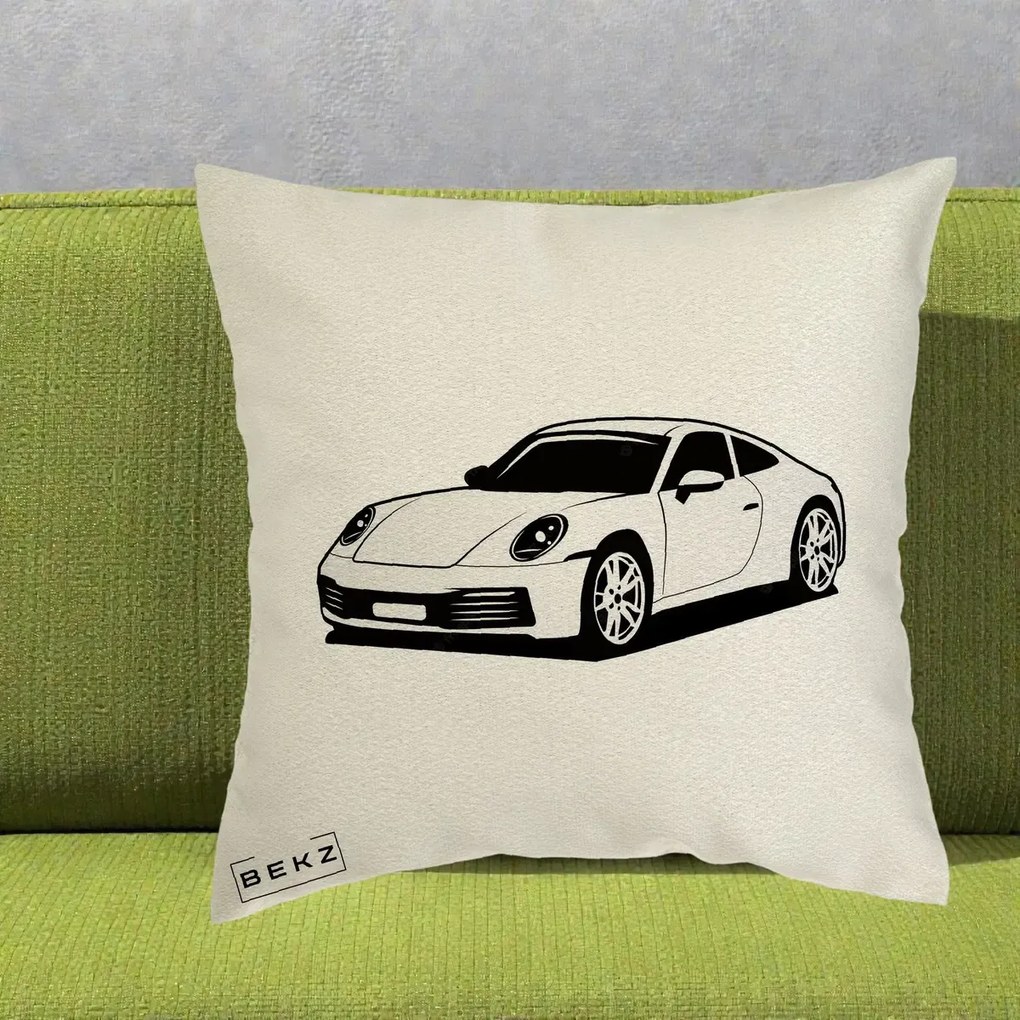 Perna Personalizata Porsche 911 Silueta, 40x40 cm, Ecru, Husa Detasabila, Perna Inclusa, BEKZ®