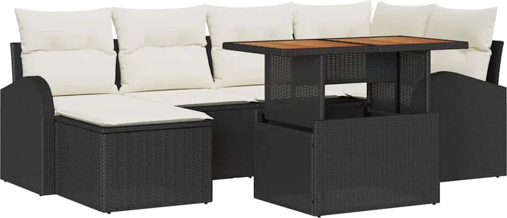 vidaXL Set de canapele pentru grădină 7 pcs Negru Rattan poli