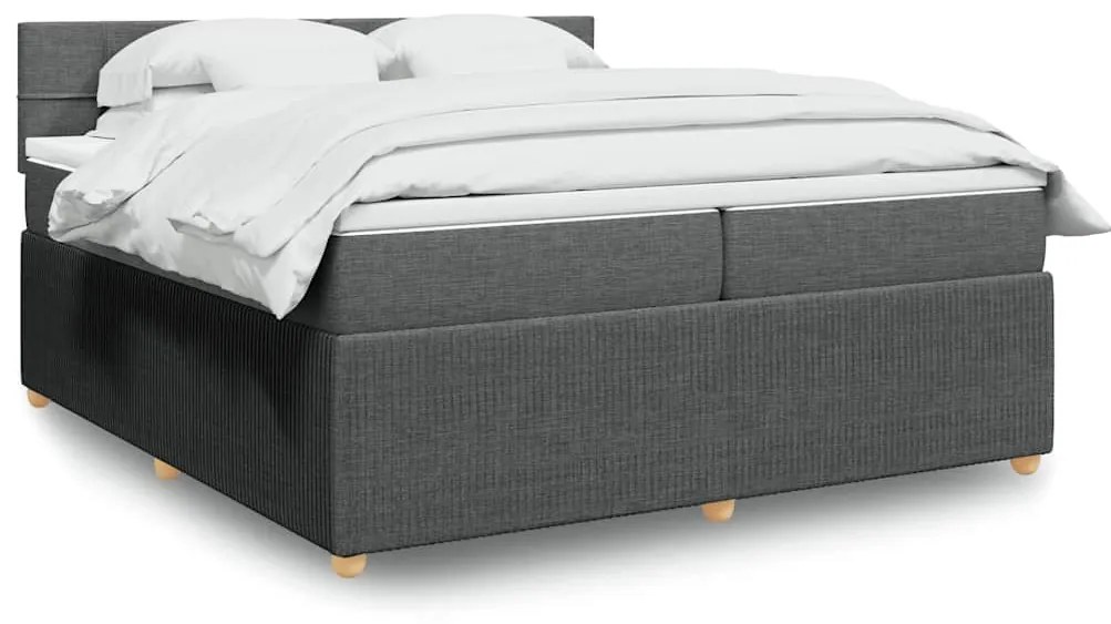 vidaXL Pat box spring cu saltea, gri închis, 200x200 cm, textil