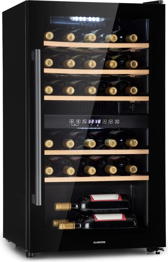 Klarstein Barossa 29 Duo, frigider pentru vin, 29 sticle, 80 litri, 2 zone, buton de control