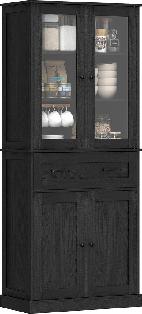 HOMCOM Dulap de bucătărie, bufet, front acrilic, sertare, 76 x 40 x 182,5 cm, Negru | Aosom Romania