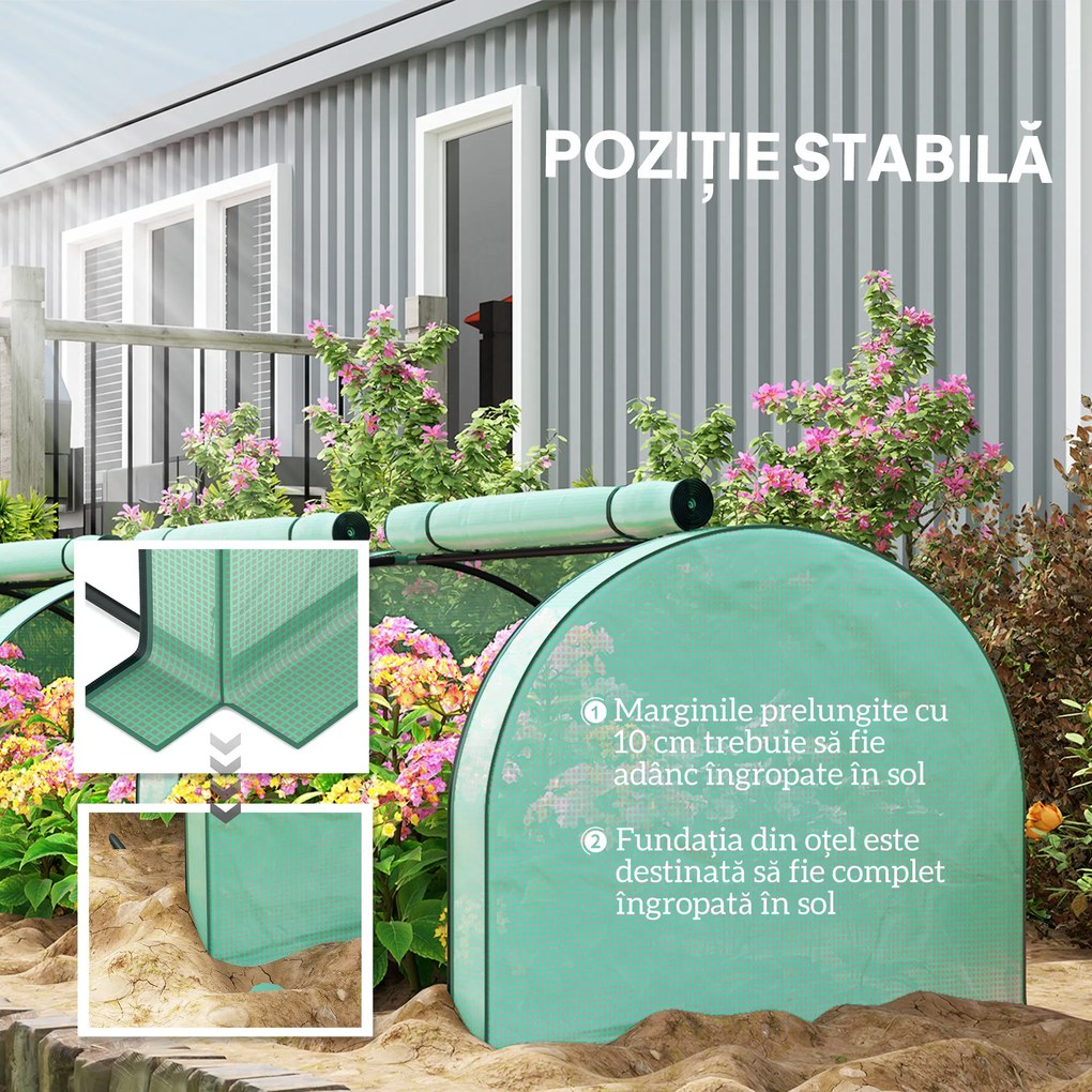 Outsunny Mini seră tunel cu acoperire PE, cadru din oțel și uși cu fermoar, Verde | Aosom Romania