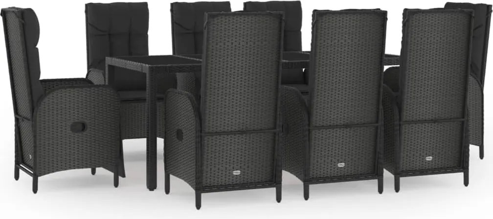 vidaXL Set mobilier de grădină cu perne, 9 piese, negru, poliratan