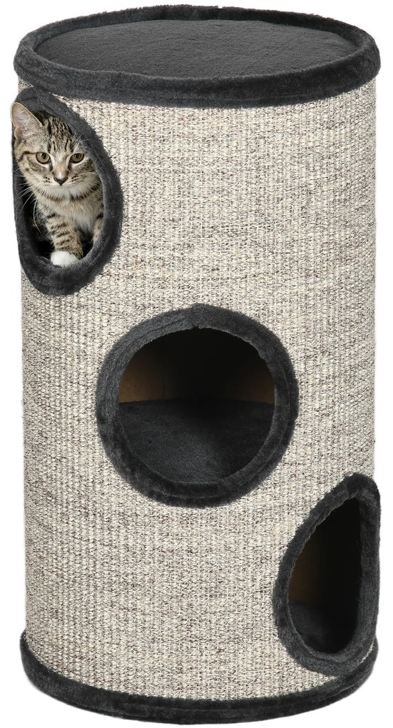 PawHut Copac de Zgăriere cu 3 Nivele, incl. Suprafața de zgărire din sfoară de sisal, Copac de zgăriere pentru pisici, 38 cm x 38 cm x 70 cm, Gri | Aosom Romania