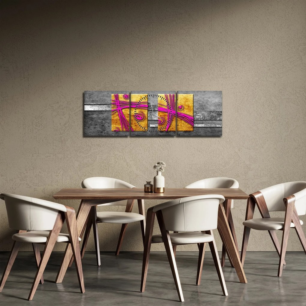 Tablou - Pătratr colorate pe fond negru (cu ceas) (90x30 cm)