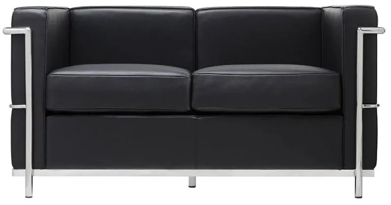 Canapea SOFT LC2 cu doua locuri neagra - piele naturala italiana, metal