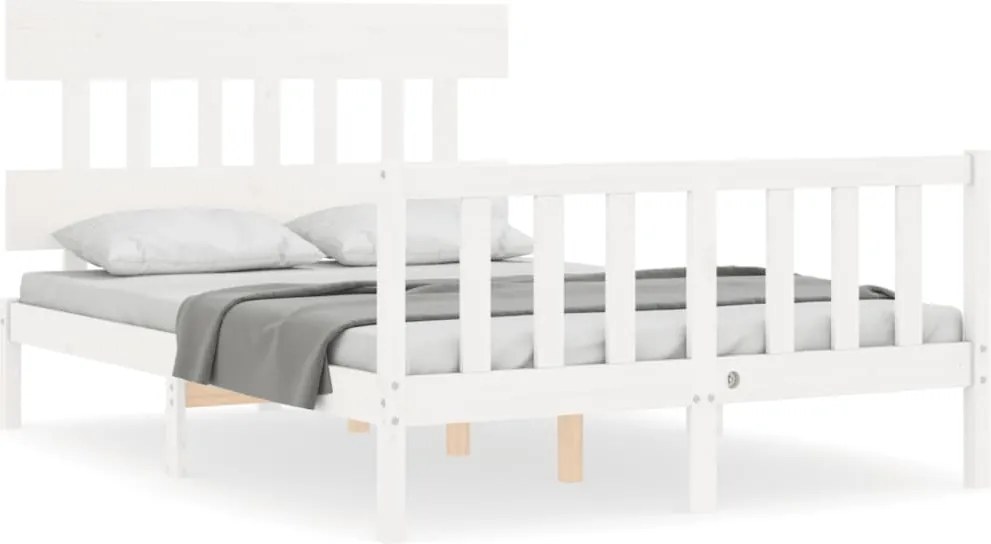 vidaXL Cadru de pat fără saltea, alb, 140x200 cm, lemn masiv pin