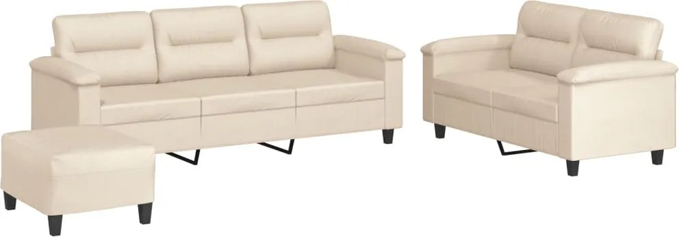 vidaXL Set de canapele cu perne, 3 piese, bej, microfibră