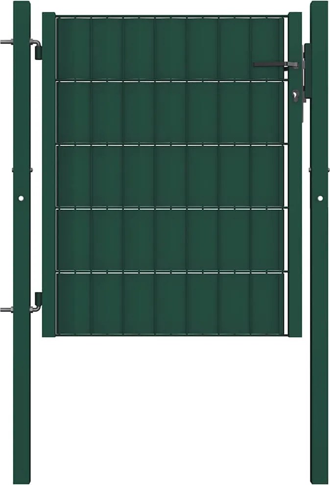 vidaXL Poartă de gard din PVC și oțel, verde, 100x100 cm