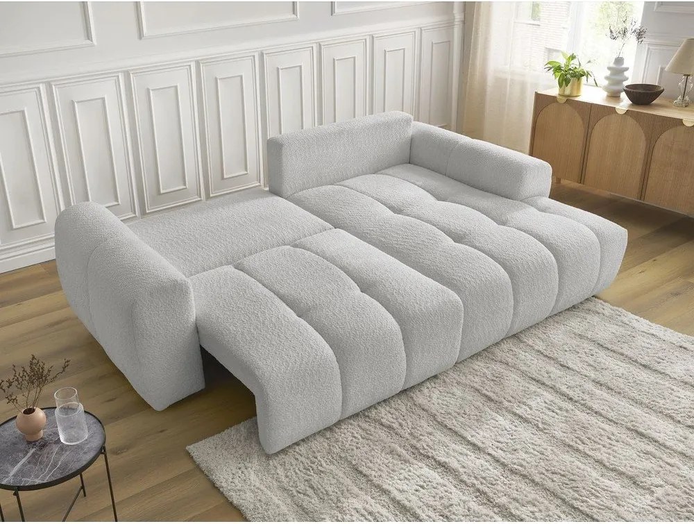 Colțar gri deschis extensibil/cu spațiu de depozitare cu tapițerie din țesătură bouclé (cu colț pe partea dreaptă/cu șezlong) Roxelane – Bobochic Paris