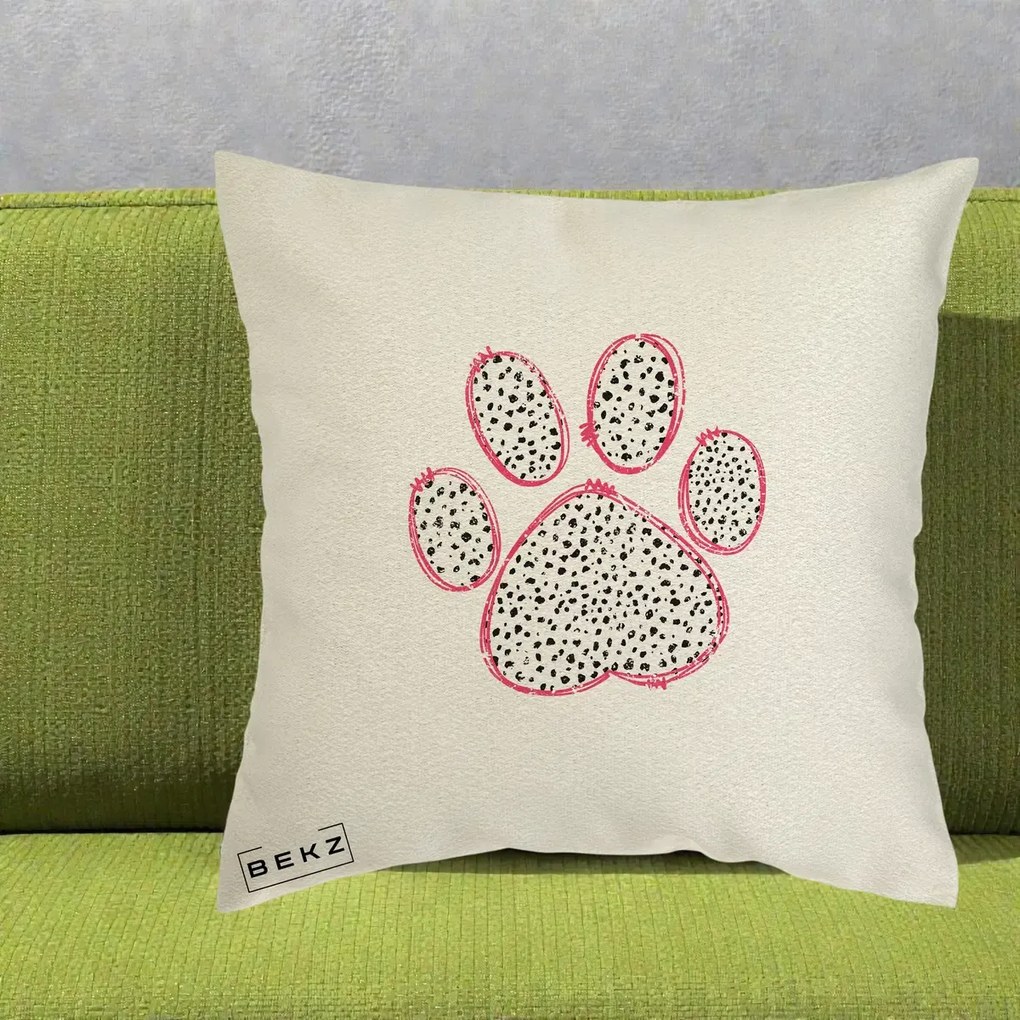 Perna Personalizata Labuta Dalmatian Roz Neon, 40x40 cm, Ecru, Husa Detasabila, Perna Inclusa, BEKZ®