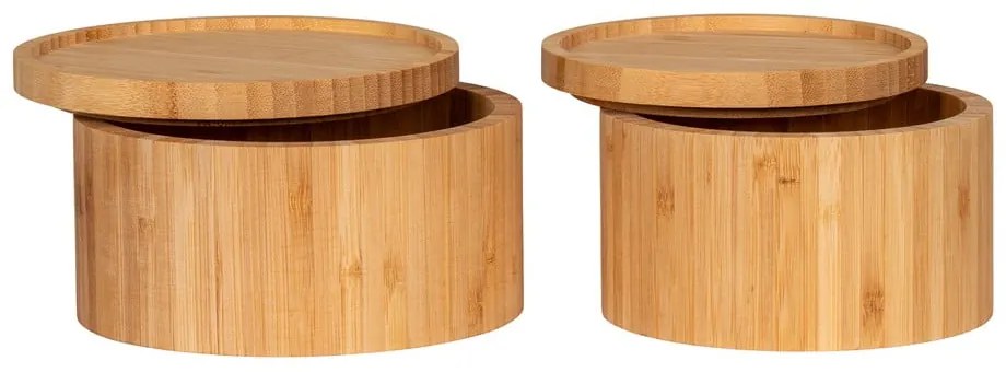 Cutii de depozitare în culoare naturală 2 buc. din bambus cu capac/decorative ø 15x8 cm Chefalu – House Nordic
