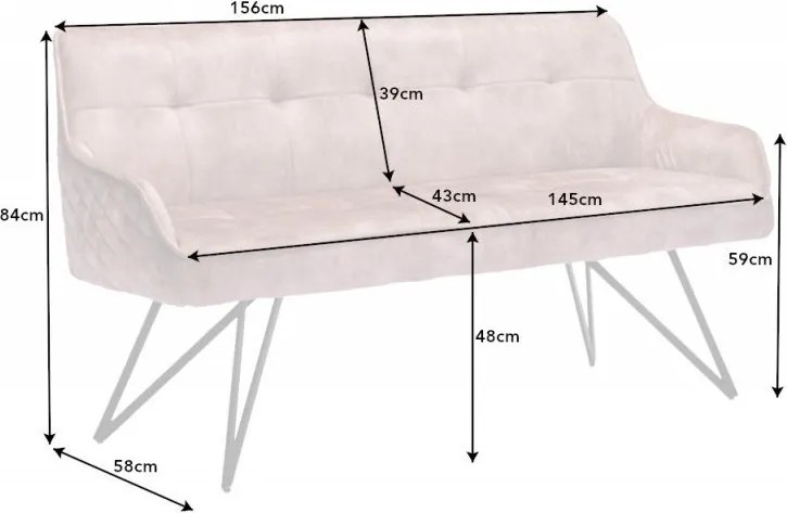 Bancheta cu aspect retro Euphoria 160cm, greige