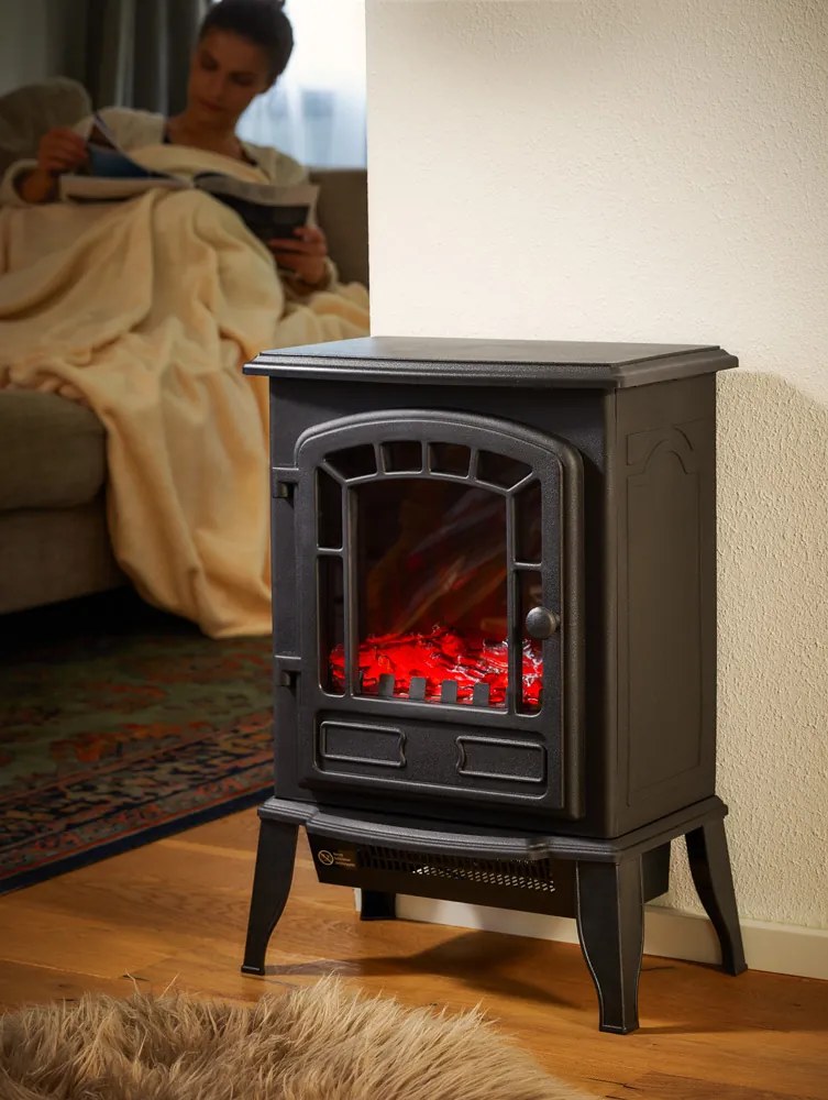 Deuba Semineu electric cu incalzire prin ventilator si foc 2000W Negru