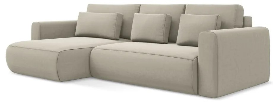 Colțar bej extensibil/cu spațiu de depozitare cu tapițerie din catifea (cu colț pe partea stângă/cu șezlong) Kapua – Makamii