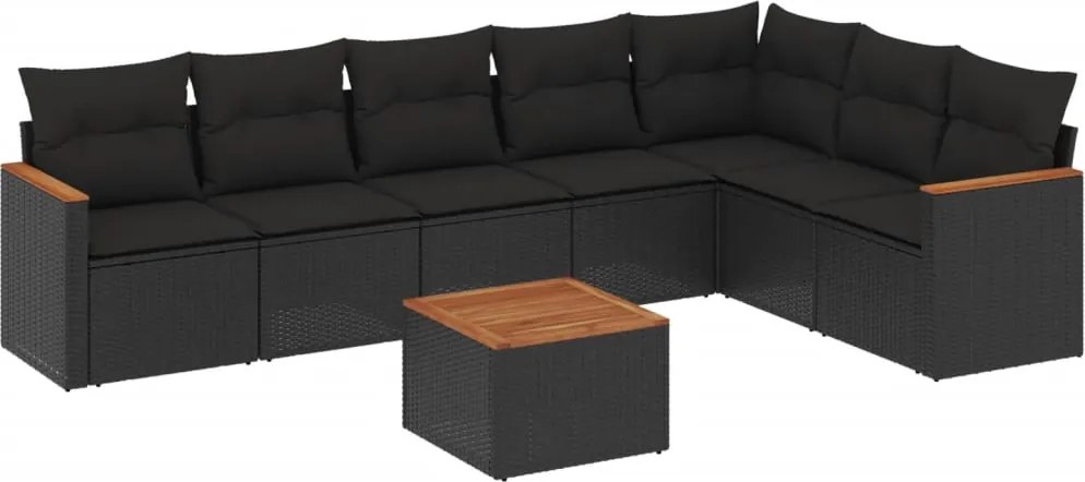 vidaXL Set mobilier de grădină cu perne, 8 piese, negru, poliratan