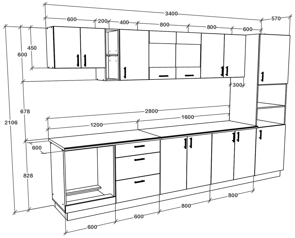 Set haaus V31, Gri Lucios/Alb, MDF, Blat Thermo 28 mm, L 340 cm