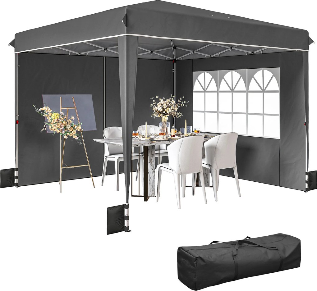 Outsunny Pavilon de grădină exterior 3x3 m, pavilon pliant cu panouri laterale, protecție UV 50+, sac de transport, gri | Aosom Romania