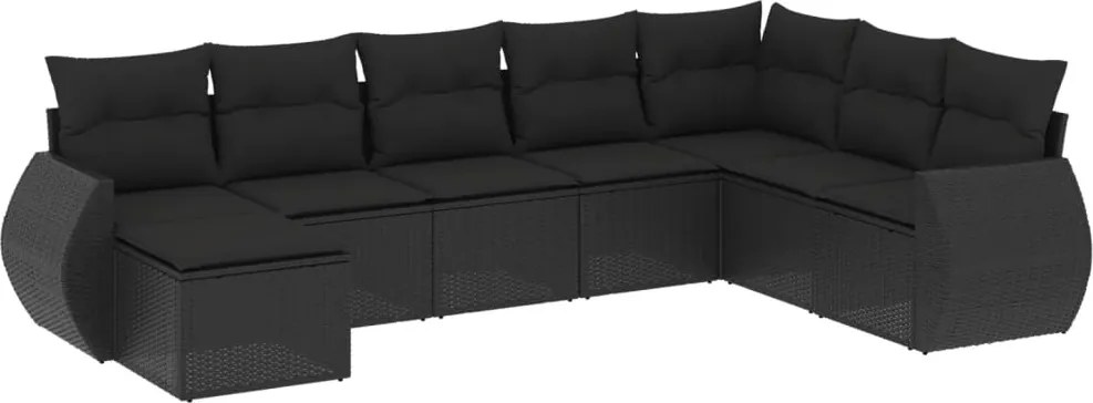 vidaXL Set mobilier de grădină cu perne, 8 piese, negru, poliratan