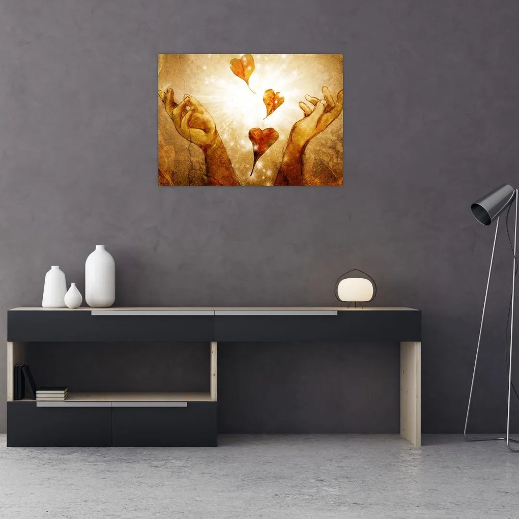 Tablou pe sticlă - pictura mâinilor pline de dragoste (70x50 cm)