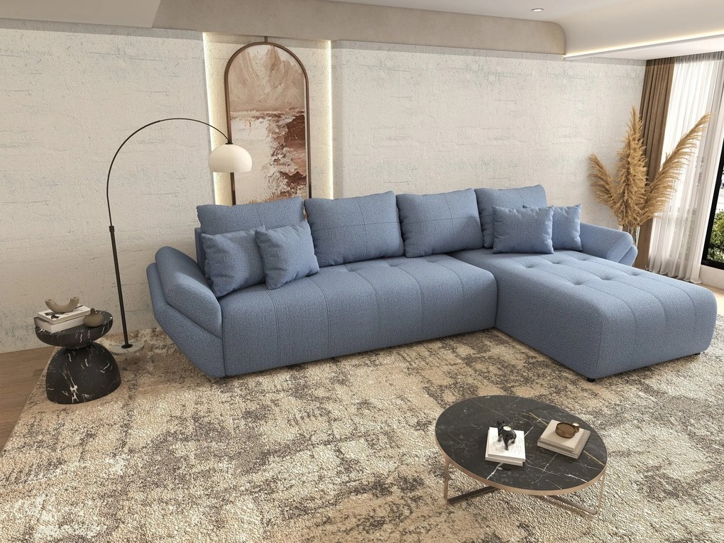 Colțar extensibil dumonde cu ladă de depozitare si sezut confortabil din spuma high-density, Berlin XL Enjoy Blue 350x185 cm II