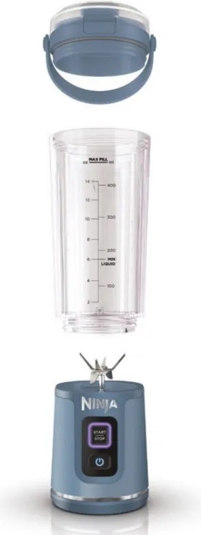 Blender portabil Ninja Blast BC151EUNV, 7,4 W, 530 ml, 6 lame din otel, Zdrobire gheata, Pana la 10 cicluri, Fara BPA, USB-C, Albastru