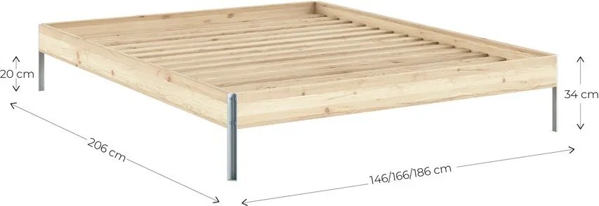 Pat matrimonial în culoare naturală din lemn de pin fără tăblie cu somieră 160x200 cm Core – Karup Design