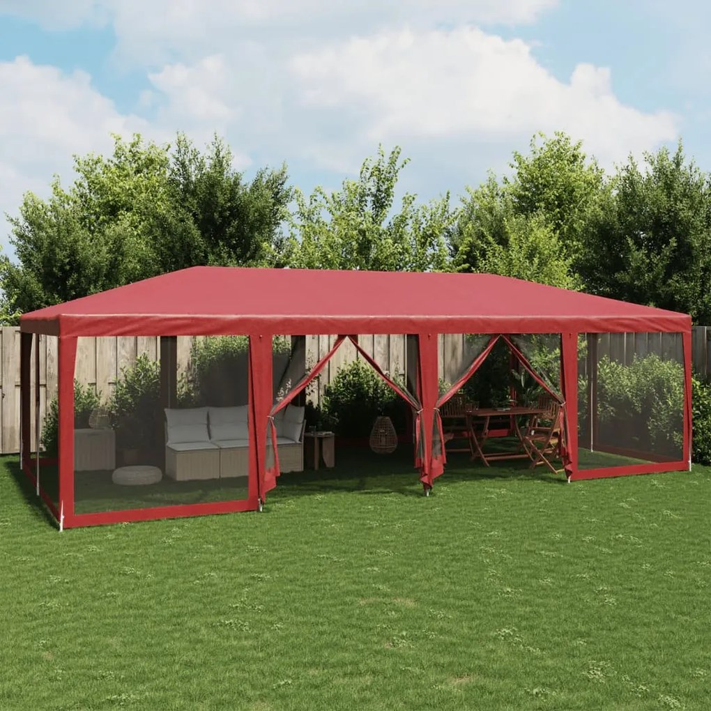 vidaXL Cort de petrecere cu 12 pereți din plasă, roșu, 8x4 m, HDPE