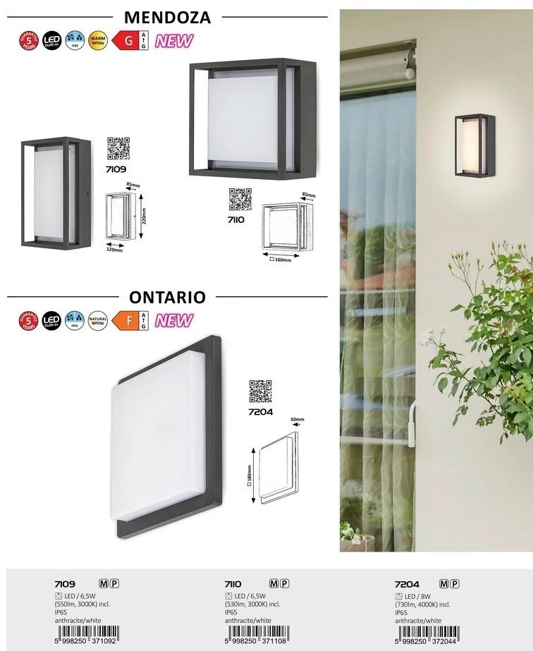 Aplica LED de perete pentru iluminat exterior IP65 Mendoza antracit, alb