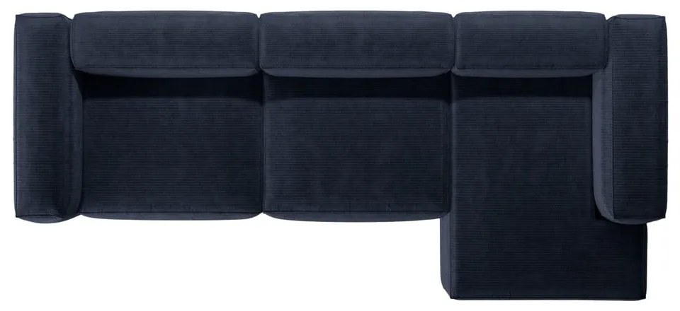 Colțar albastru închis cu tapițerie din catifea reiată (cu colț pe partea dreaptă/cu șezlong) Bergamo – Cosmopolitan Design