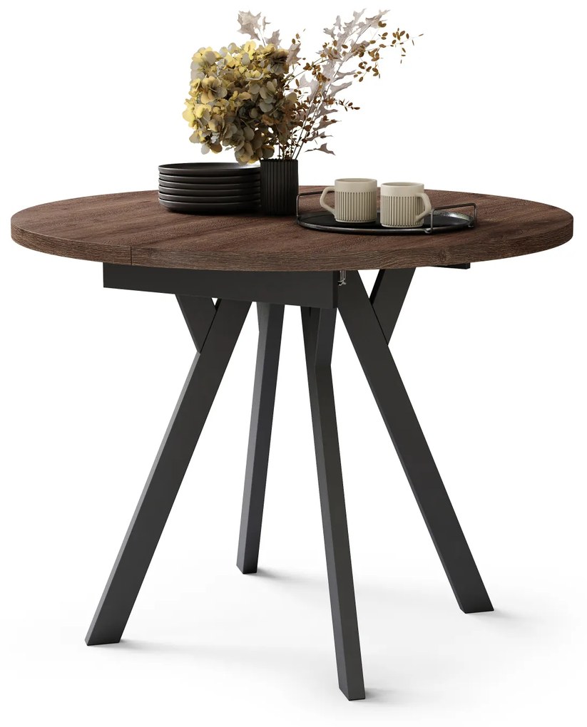 Mazzoni ALMO Stejar Maro/picioare negre - MASĂ ROTUNDĂ EXTENSIBILĂ CU PICIOARE ÎN FORMĂ DE Y STIL LOFT PENTRU SALON/SUFRAGERIE