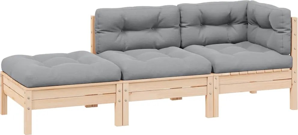 vidaXL Set mobilier grădină cu perne, 3 piese, gri, lemn masiv pin