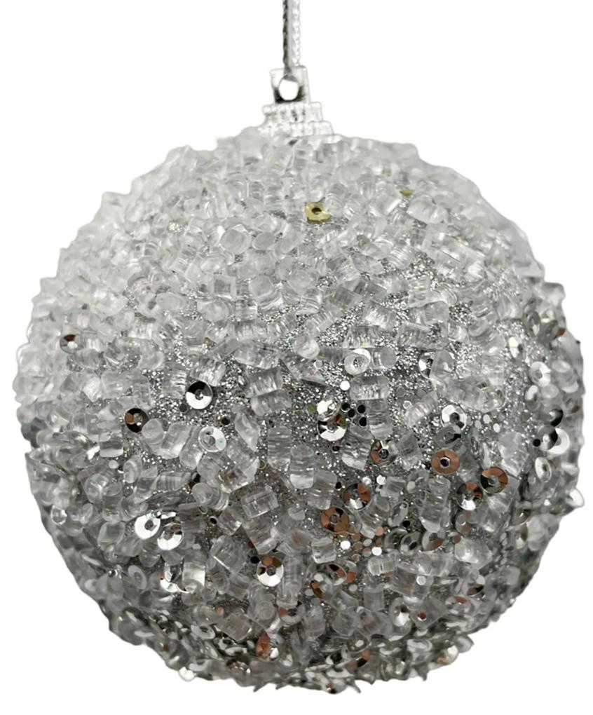 Glob de Craciun Grace 8cm, Alb Argintiu