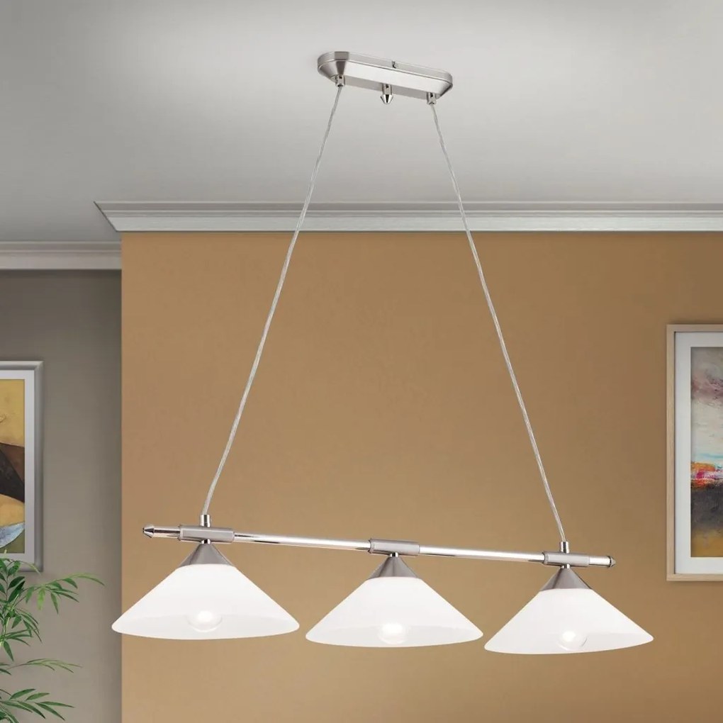 Lustra, Pendul realizat manual ARTDESIGN 3L, crom satinat/ alb opac