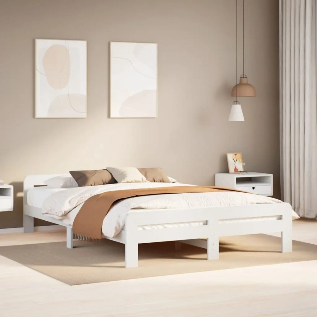 vidaXL Cadru de pat fără saltea, alb, 140x190 cm, lemn masiv de pin