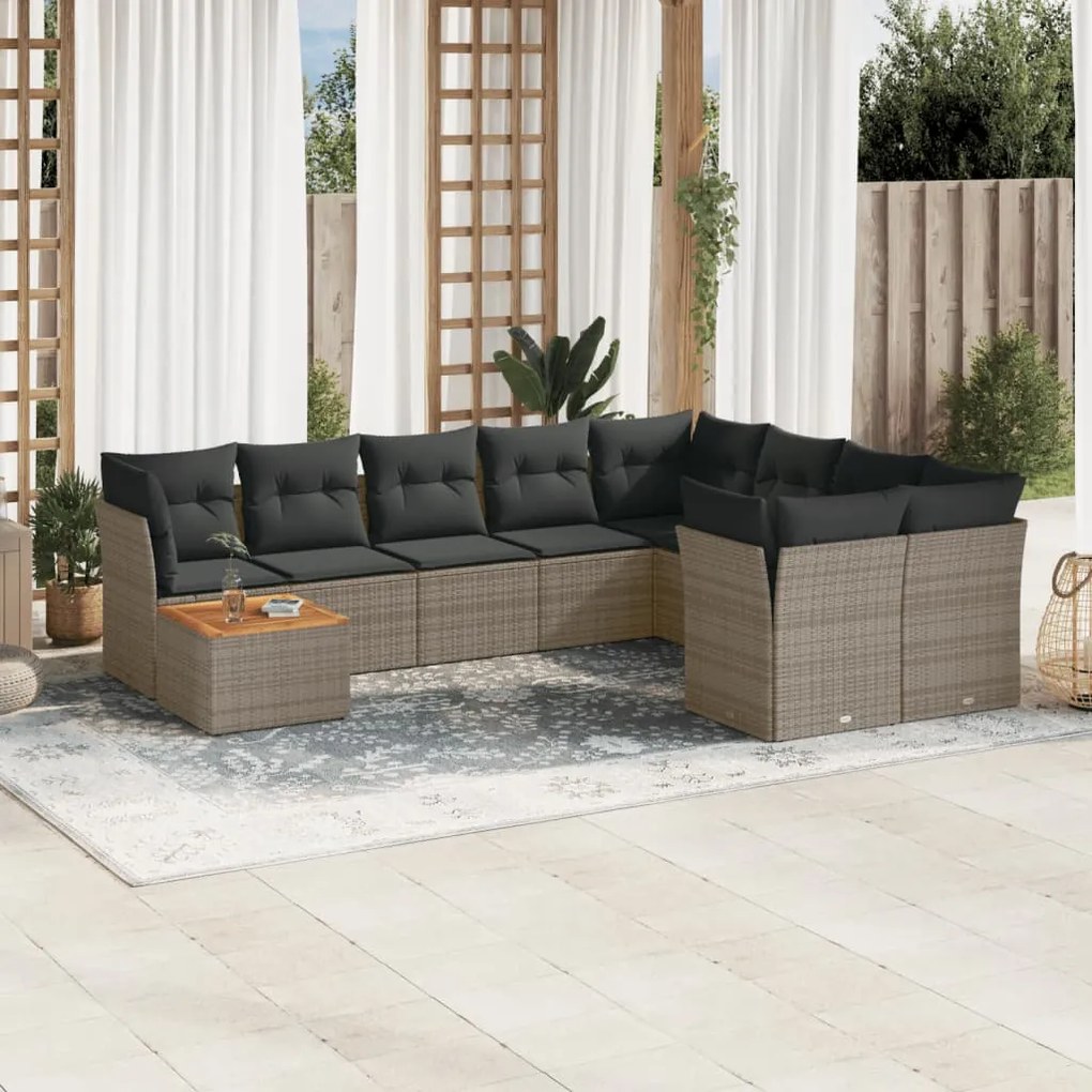 vidaXL Set mobilier de grădină cu perne, 10 piese, gri, poliratan