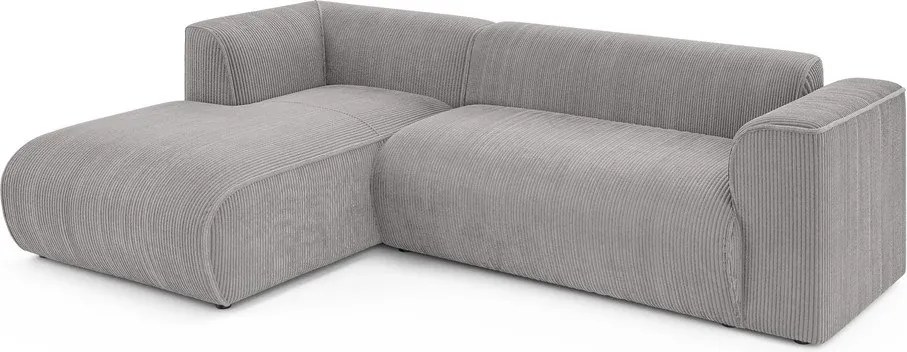 Colțar gri deschis cu tapițerie din catifea reiată (cu colț pe partea stângă/cu șezlong) Merid – Ropez