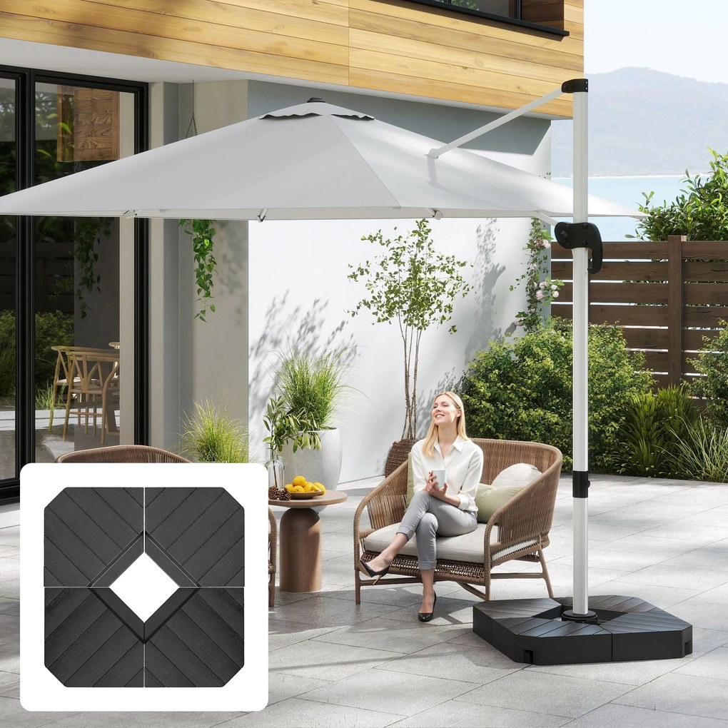 Outsunny Set de 4 Greutăţi pentru Umbrelă din HDPE cu Efect de Lemn, 80x80x13 cm, Negru | Aosom Romania