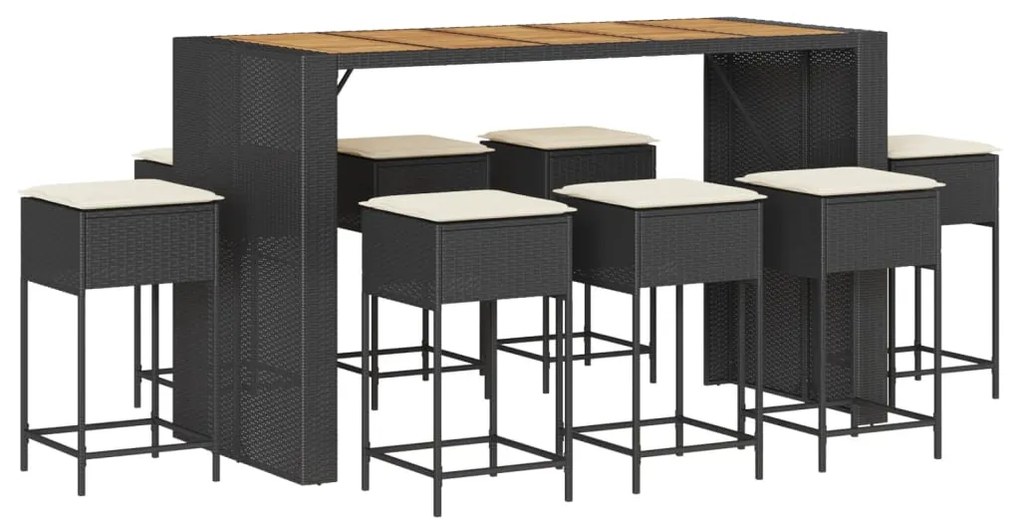 3261519 vidaXL Set mobilier bar de grădină cu perne, 9 piese, negru, poliratan